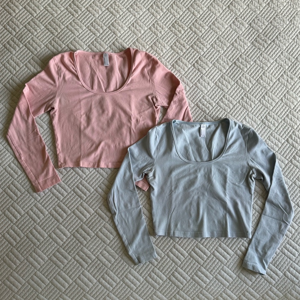 RARE Bundle of 2 American Apparel Pink & Blue Long Sleeve Crop Tops